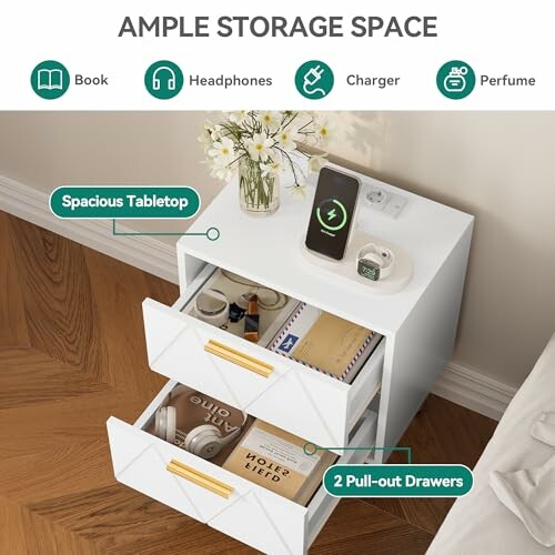 Table de chevet moderne avec espace de rangement pratique.