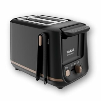 Grille-pain noir Tefal avec deux fentes.