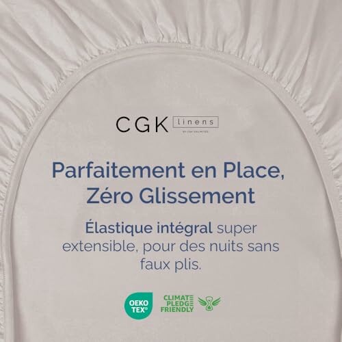 Drap-housse avec élastique intégral pour un ajustement parfait.