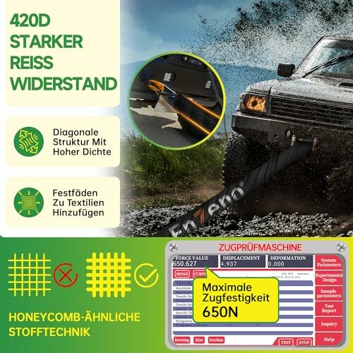 Publicité pour une corde de remorquage robuste avec véhicule tout-terrain.