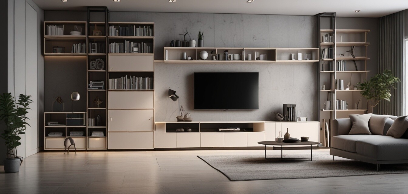 Modern living room with intelligent storage