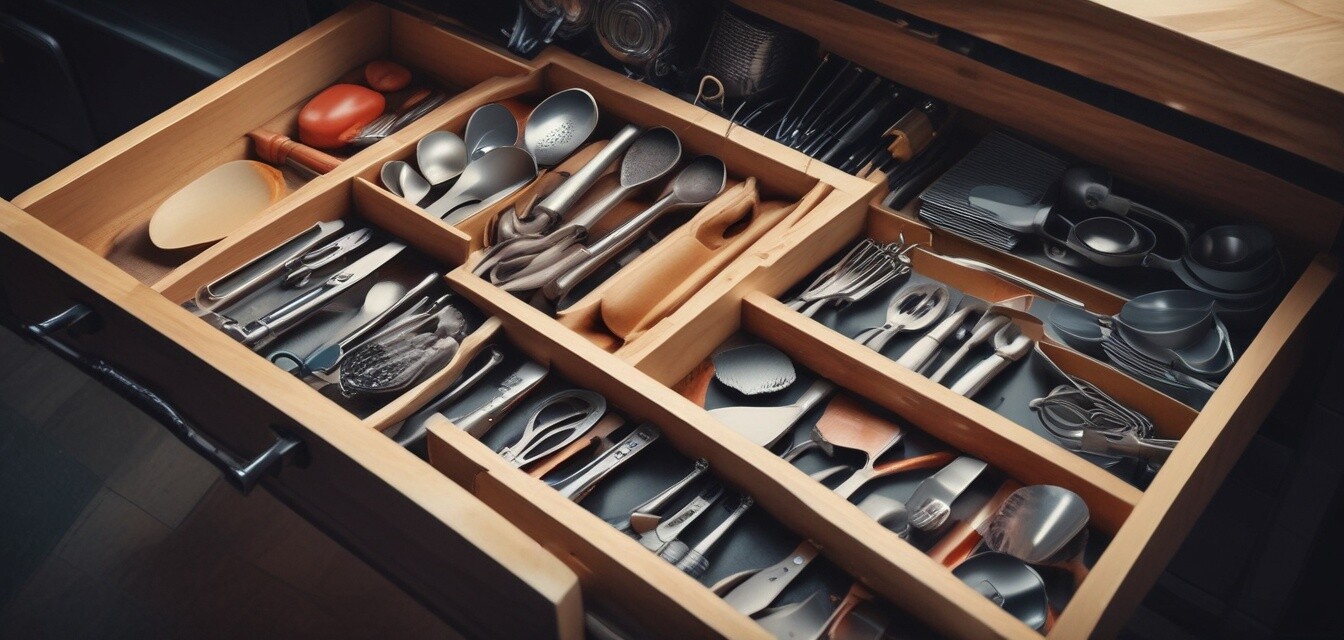 Drawer with cooking utensils