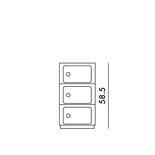 Schéma d'une armoire à trois tiroirs avec dimensions.