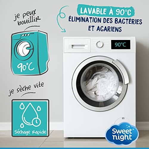 Affiche de machine à laver avec des caractéristiques à 90°C