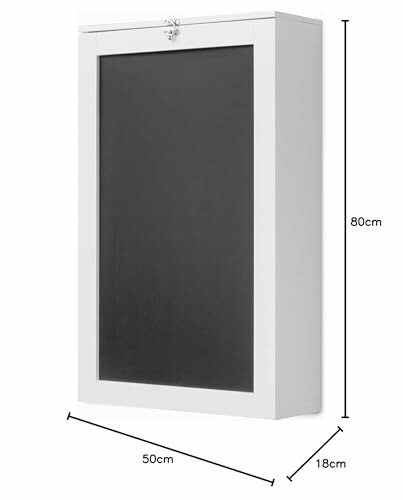 Armoire murale blanche avec tableau noir et serrure.