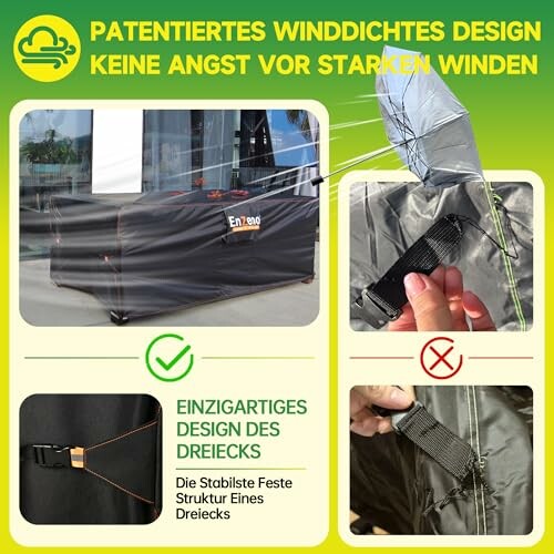 Conception de housse résistante au vent avec attaches solides.